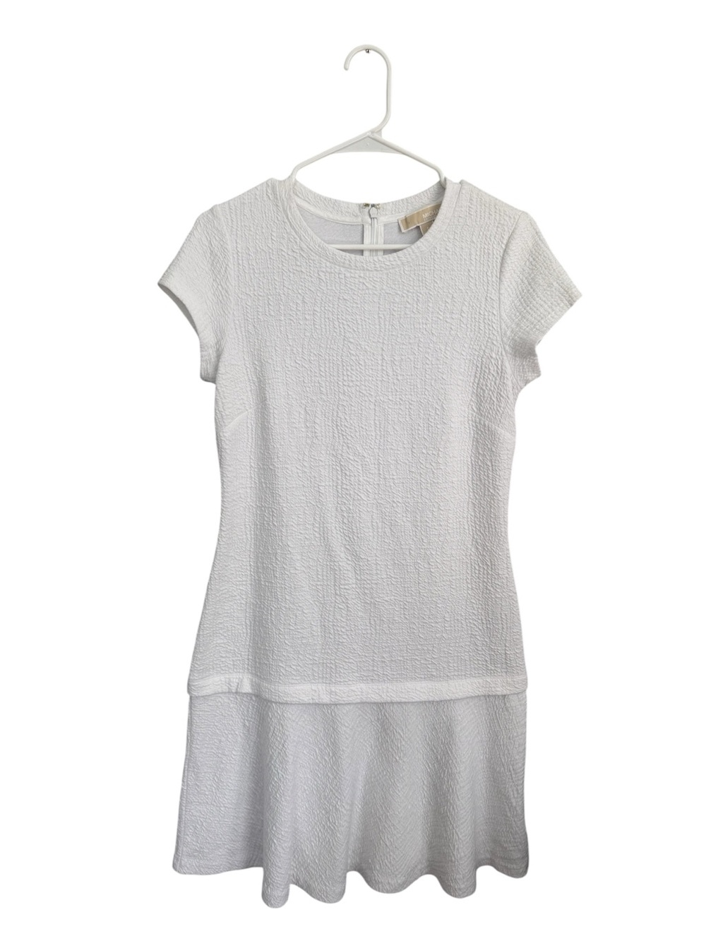 Michael Kors White Textured Short Sleeve Mini Dress